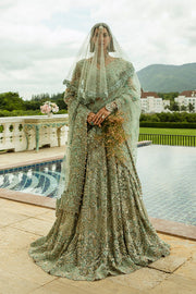 Aqua Green Net Lehenga Choli Pakistani Bridal Dress