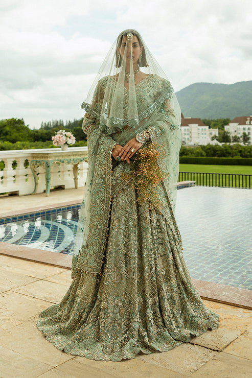 Aqua Green Net Lehenga Choli Pakistani Bridal Dress