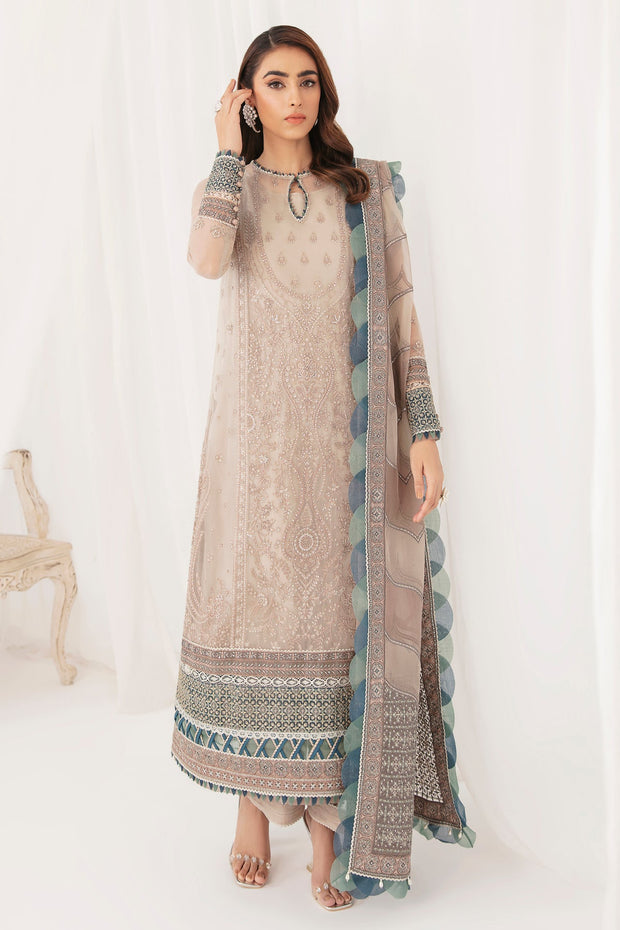 Aqua Pink Heavily Embroidered Pakistani Salwar Kameez with Dupatta