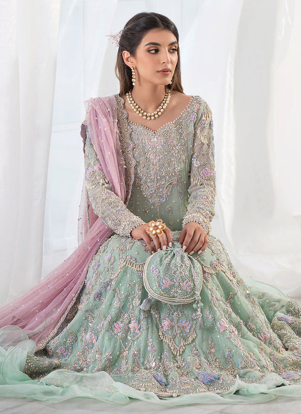 Aqua Blue Embellished Kalidaar Frock Pakistani Bridal Dress
