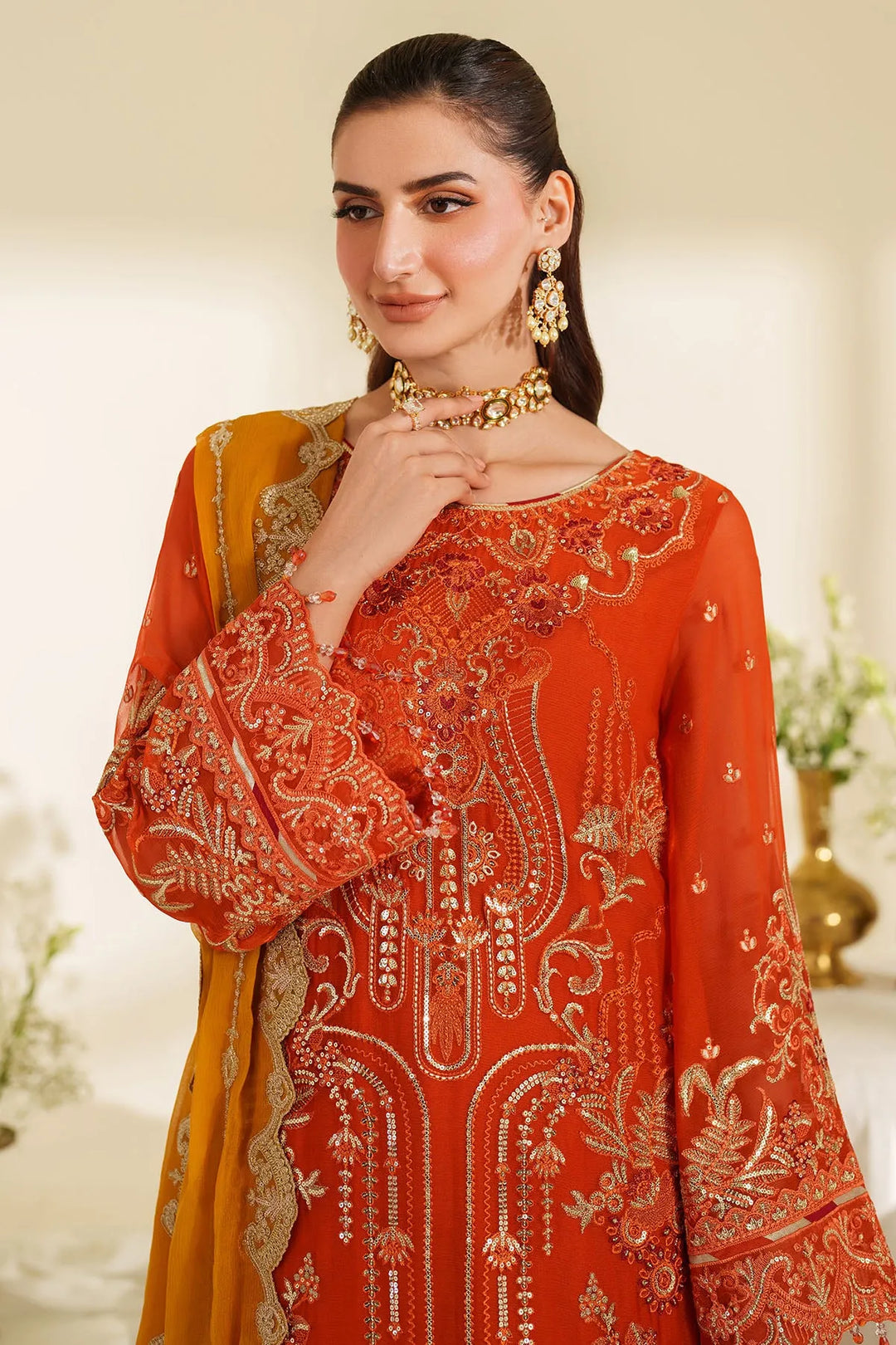 Embroidered Raw Silk Gown With Dupatta B2C7