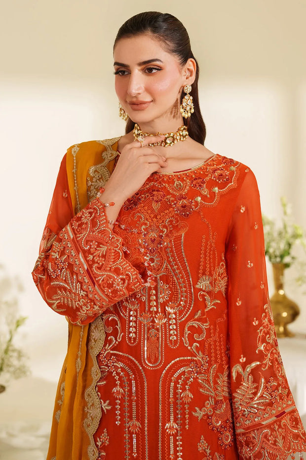 Embroidered Raw Silk Gown With Dupatta B2C7
