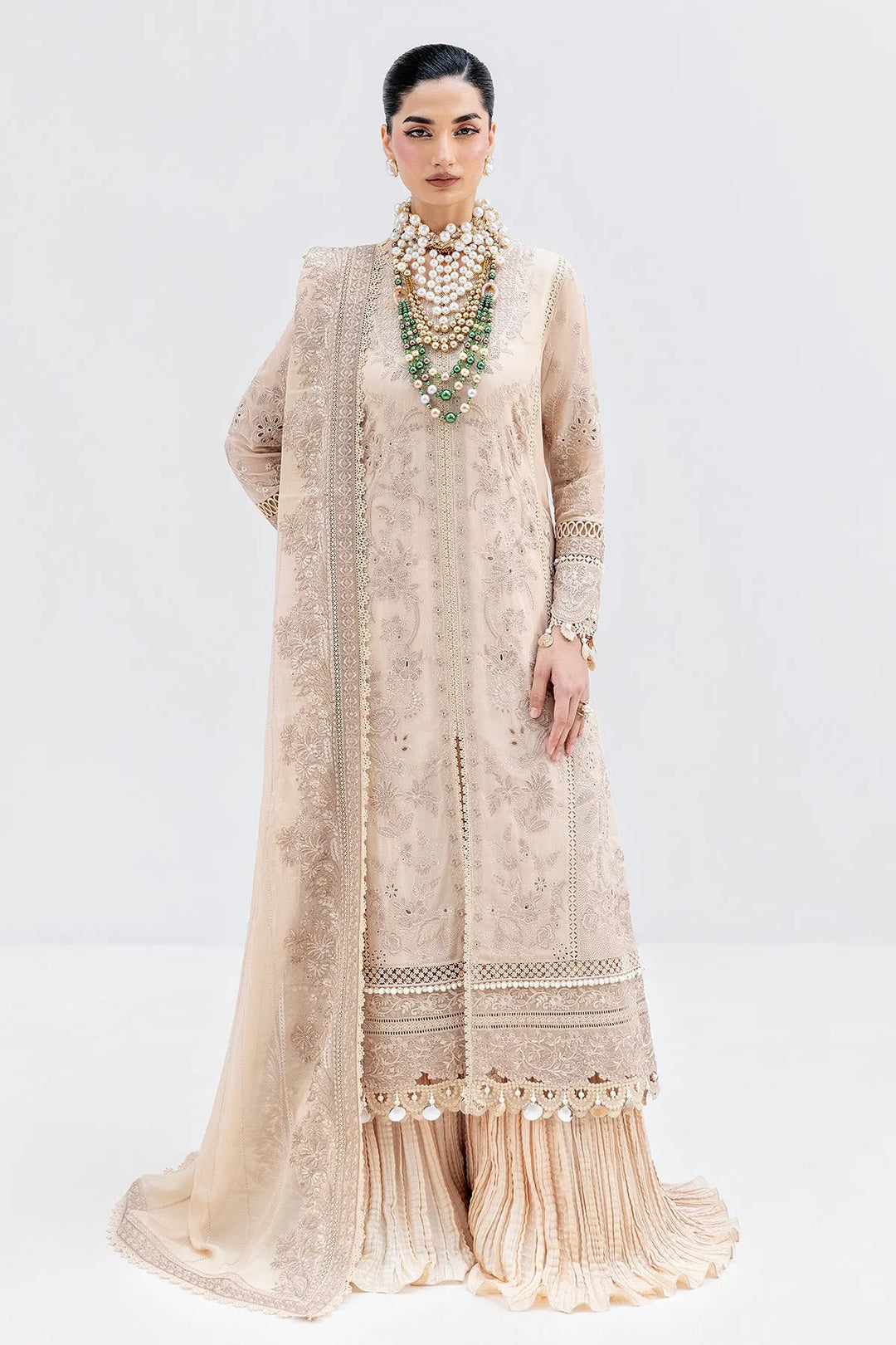 Off White Embroidered Georgette Dress Set