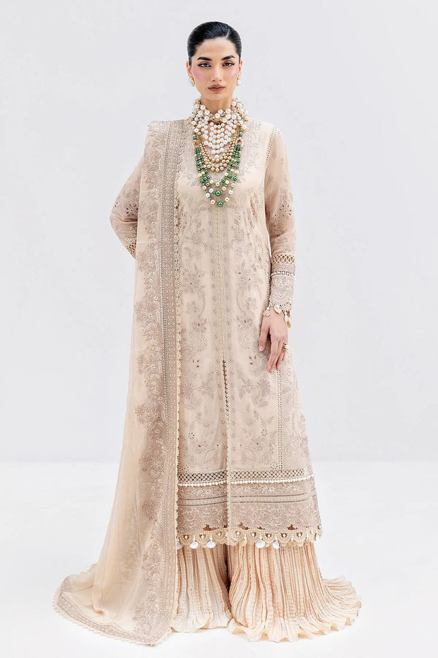 Off White Embroidered Georgette Dress Set