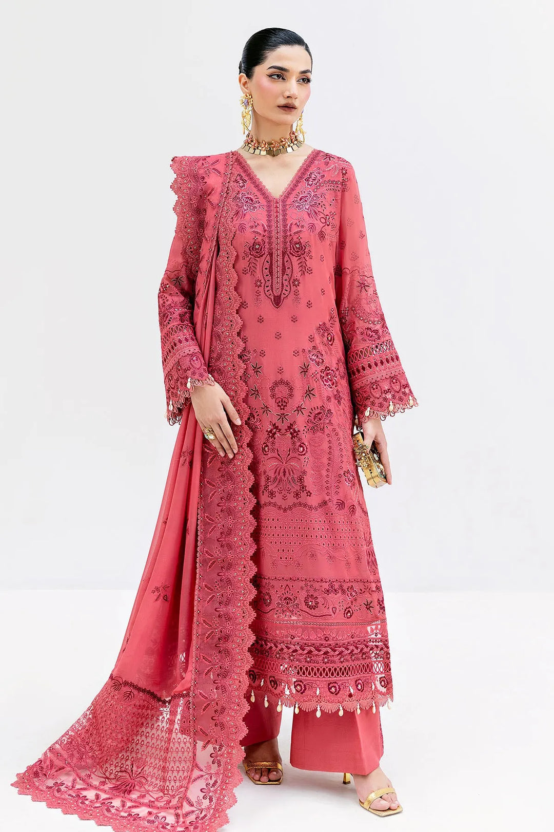 Embroidered Georgette Gown With Dupatta