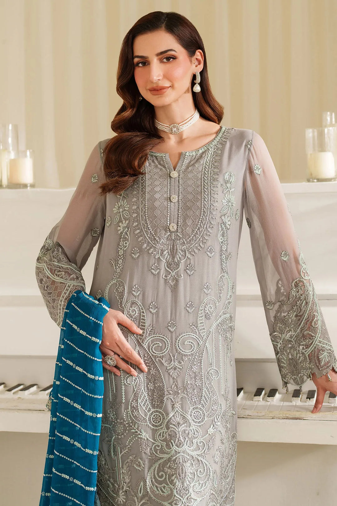 Embroidered Raw Silk Dress Set With Dupatta 2C90