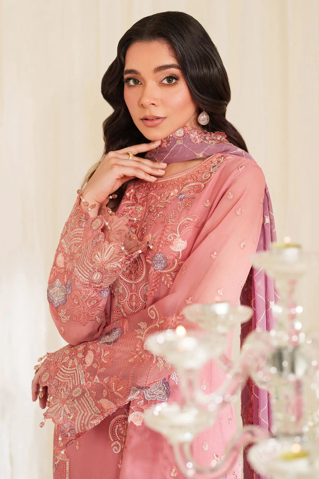 Embroidered Raw Silk Gown With Dupatta B2C7