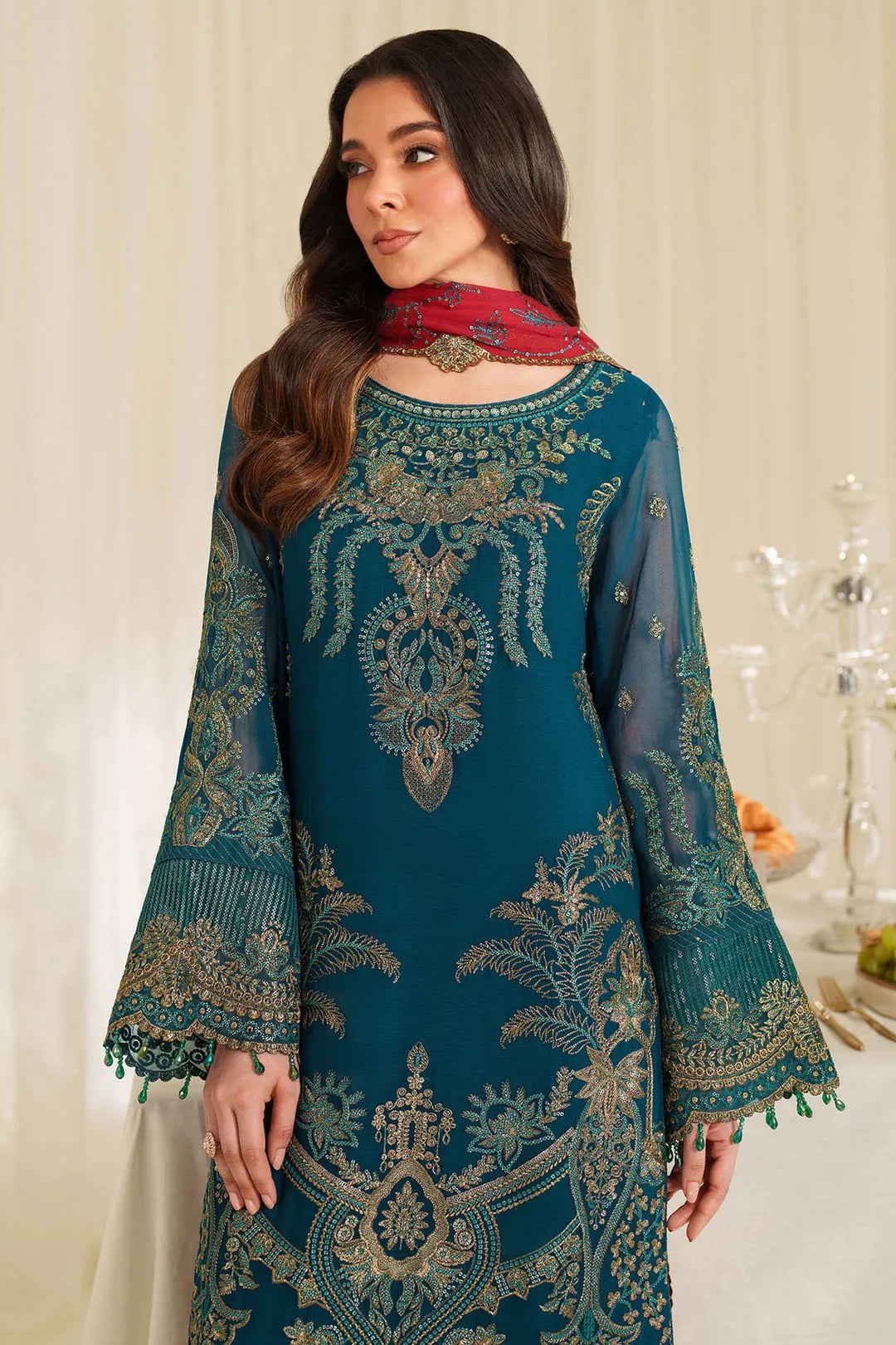 Raw Silk Embroidered Gown