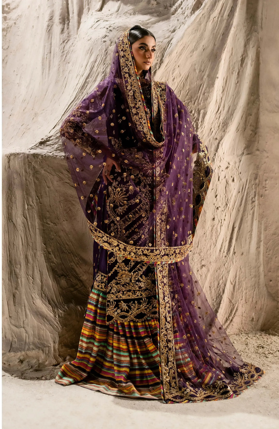 Charcoal Embroidered Organza Ensemble Pakistani Dress