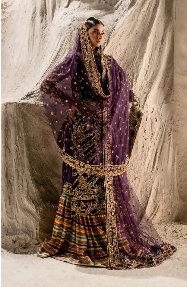Charcoal Embroidered Organza Ensemble Pakistani Dress