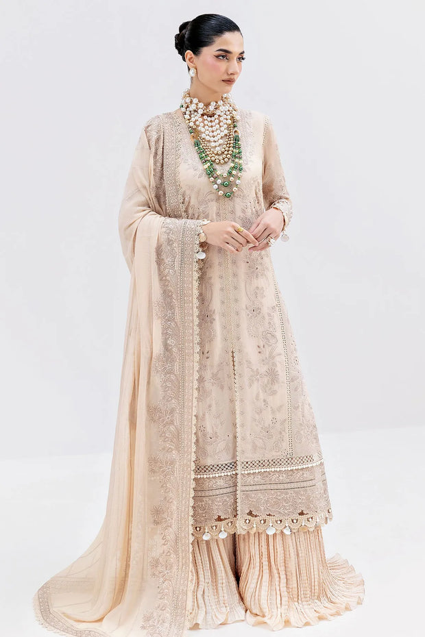 Off White Embroidered Georgette Dress Set