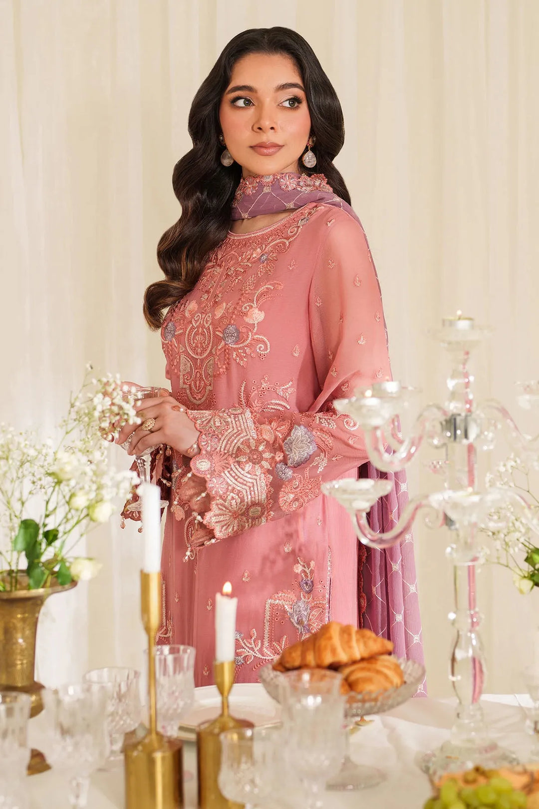 Embroidered Raw Silk Gown With Dupatta B2C7
