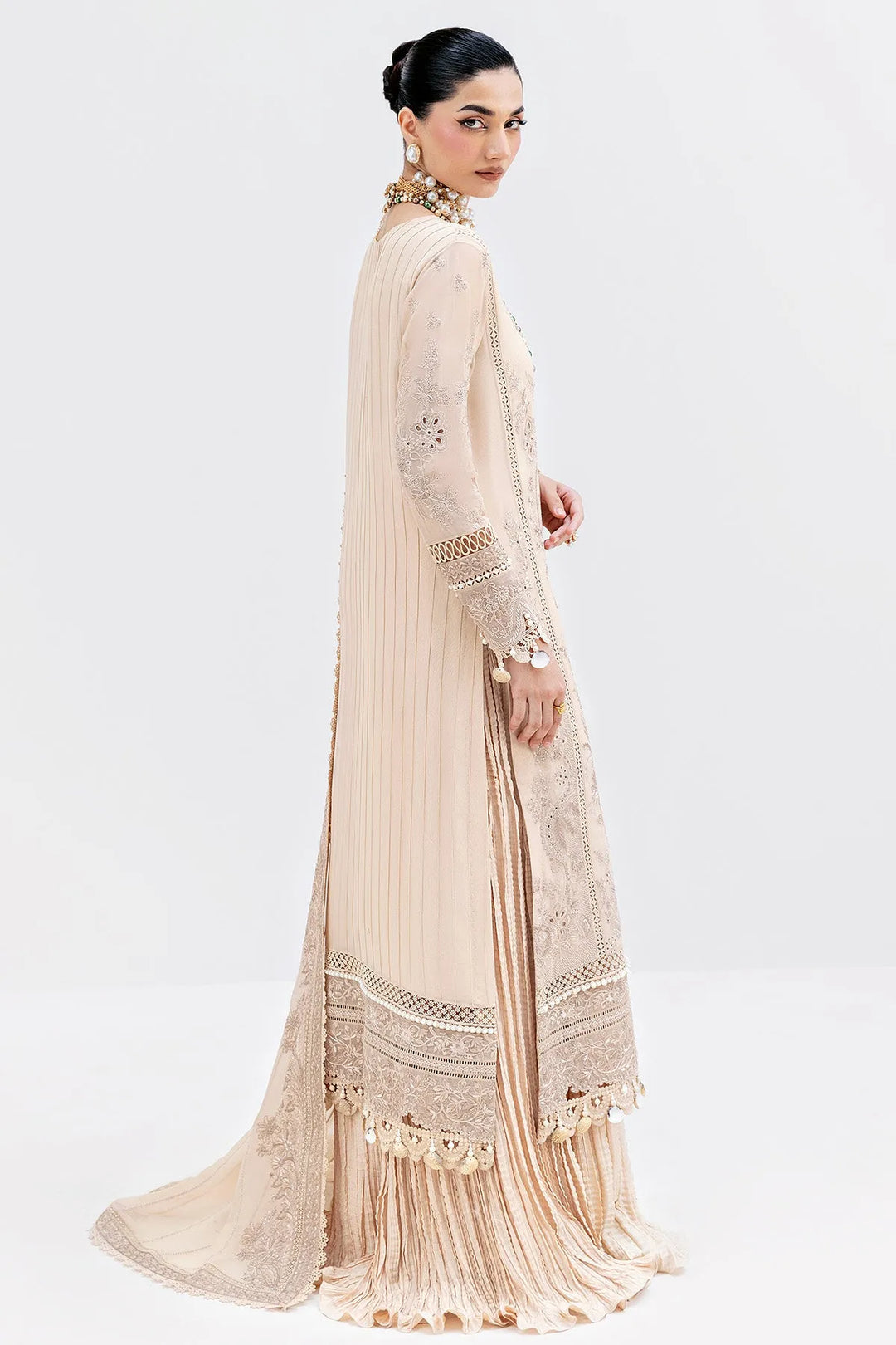 Off White Embroidered Georgette Dress Set