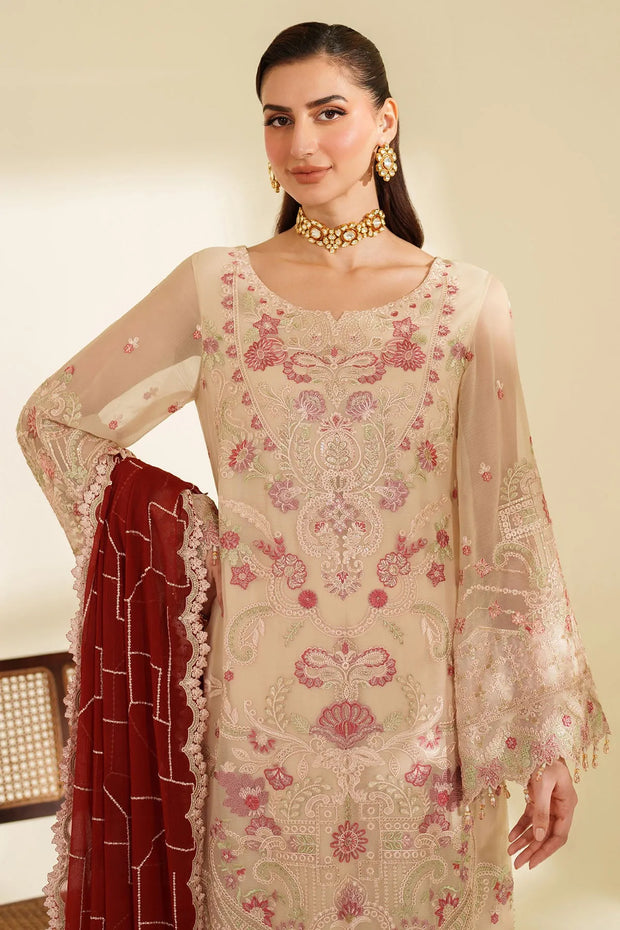 Beige Embroidered Raw Silk Dress Set