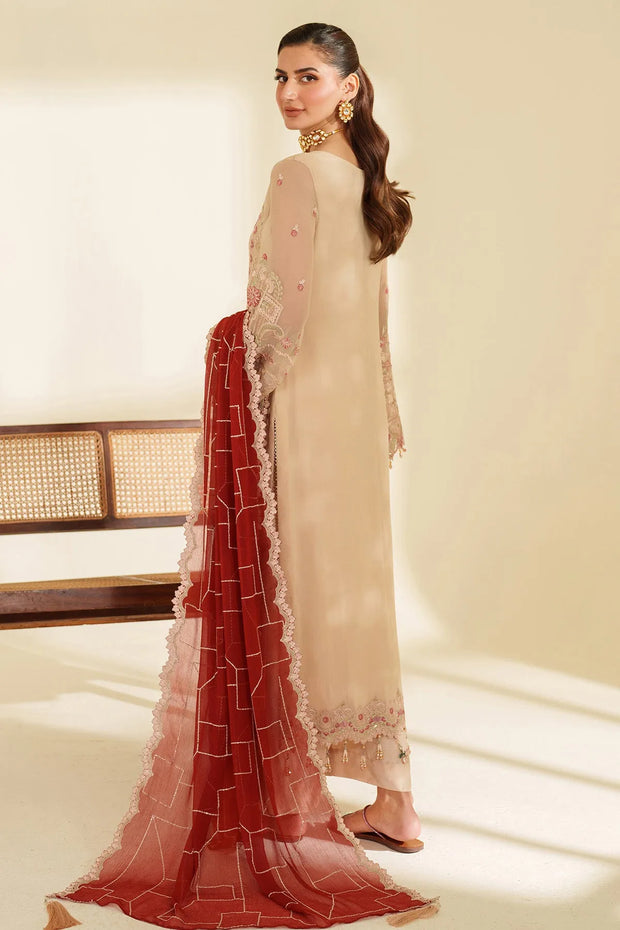 Beige Embroidered Raw Silk Dress Set