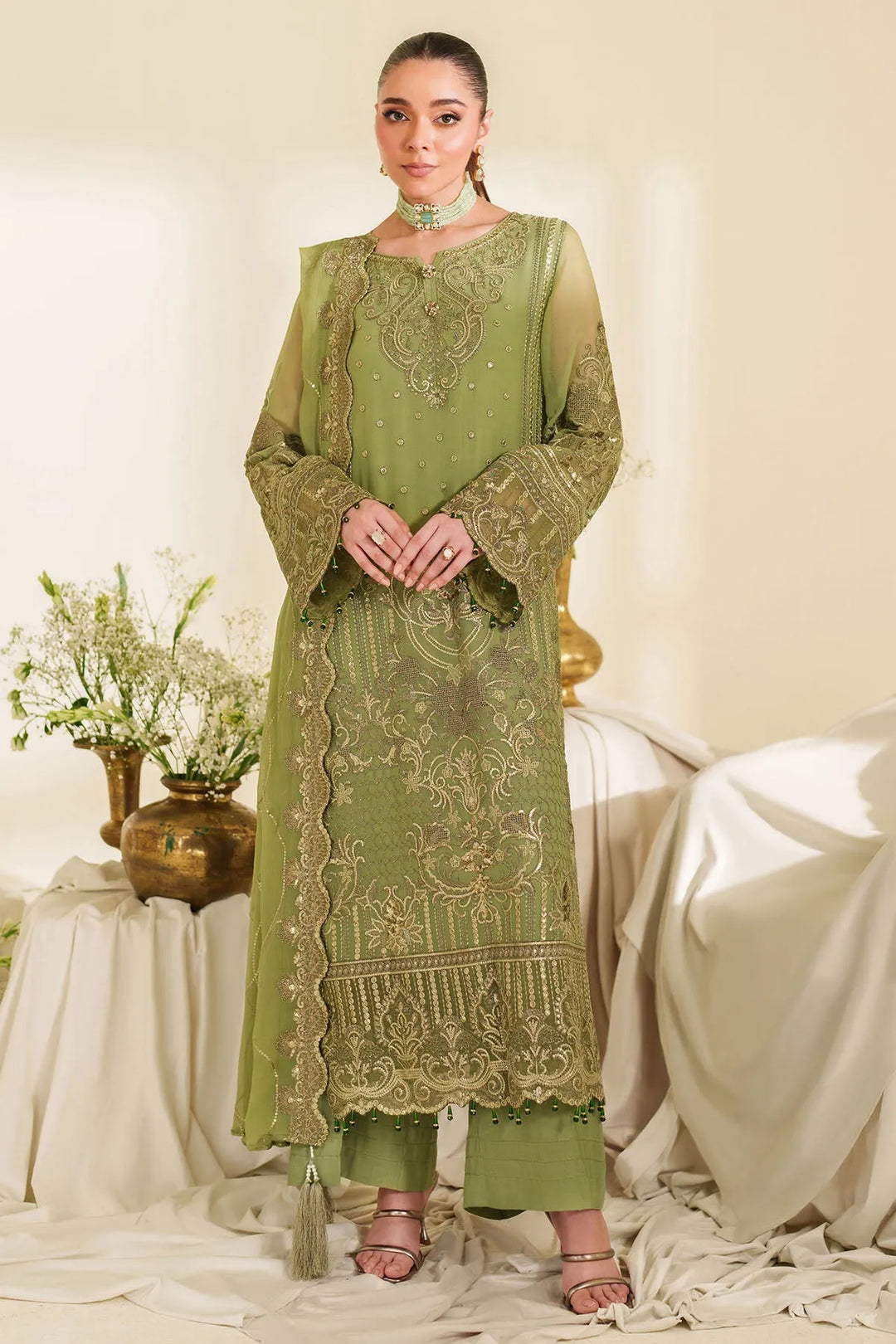 Embroidered Raw Silk Lehenga With Dupatta