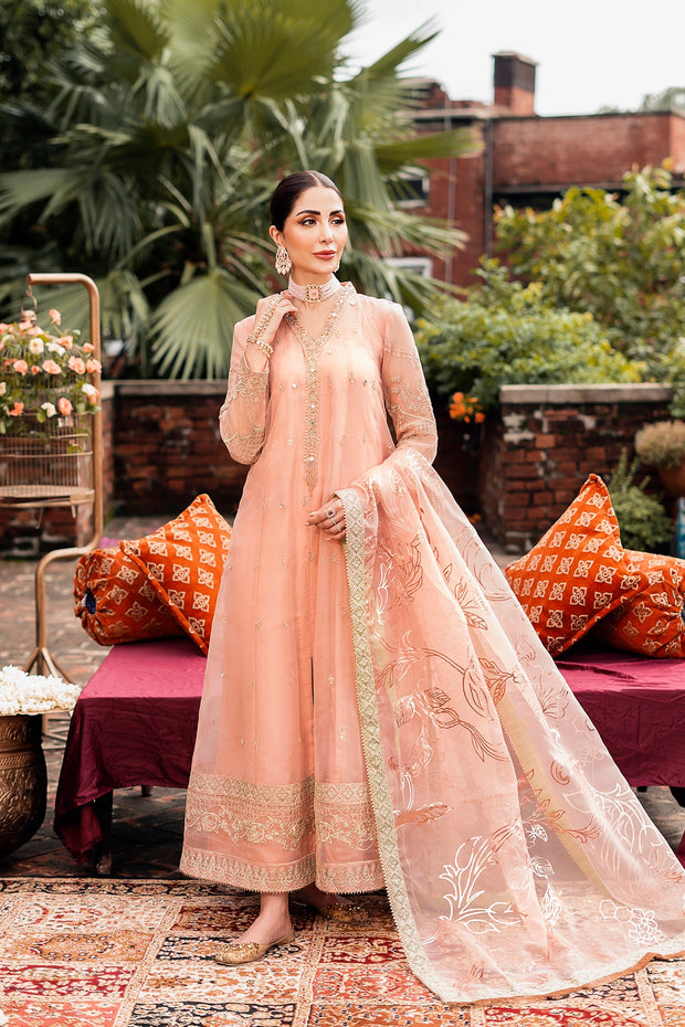 Peach embroidered dress clearance