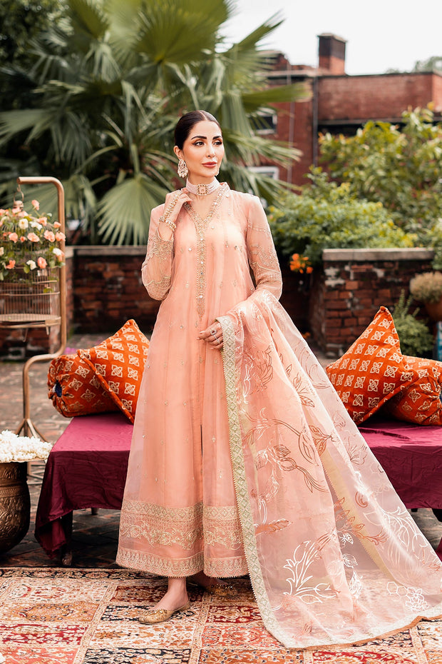 Baby Peach Embroidered Pakistani Frock with Dupatta Party Dress