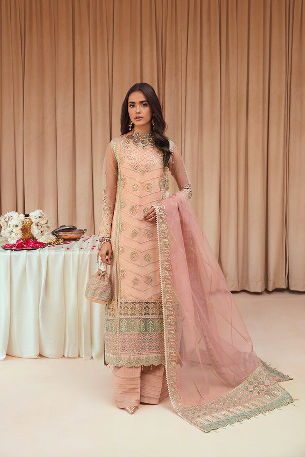 Baby Pink Embroidered Pakistani Kameez Trousers Wedding Dress