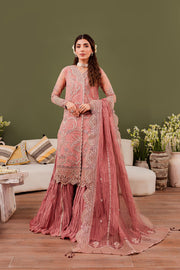 Baby Pink Embroidered Pakistani Wedding Dress in Crushed Sharara Style