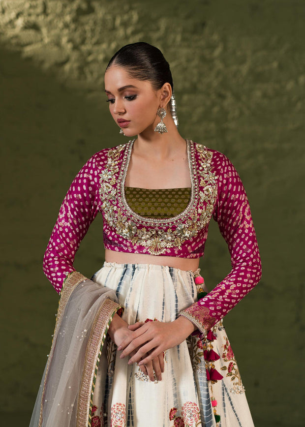 Banarsi Style Hot Pink Pakistani Wedding Lehenga Choli Dupatta