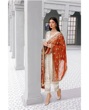 Off White Pakistani Salwar Kameez Dupatta For Party Wear