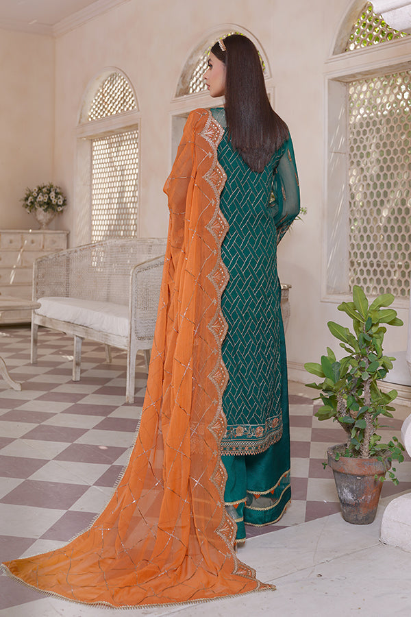 Orange Green Salwar Kameez For Pakistani Party Dresses XLARGE