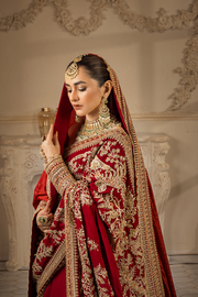 Beautiful Pakistani Bridal Outfit in Red Lehenga Saree Style