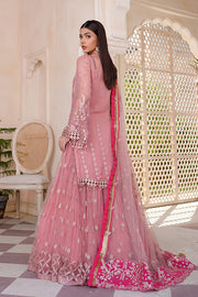 Beautiful Pink Chiffon Net Kameez Sharara For Pakistani Wedding Dress