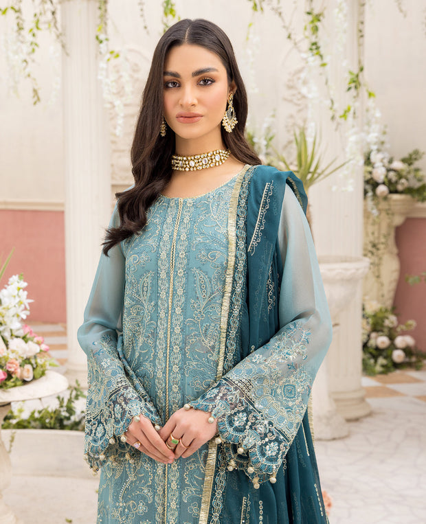 Beautiful Premium Embroidered Blue Pakistani Party Wear Salwar Kameez