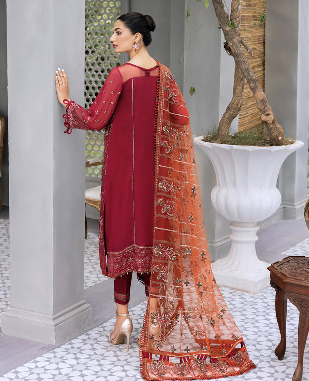 Beautiful Red Embroidered Pakistani Party Wear Salwar Kameez Dupatta