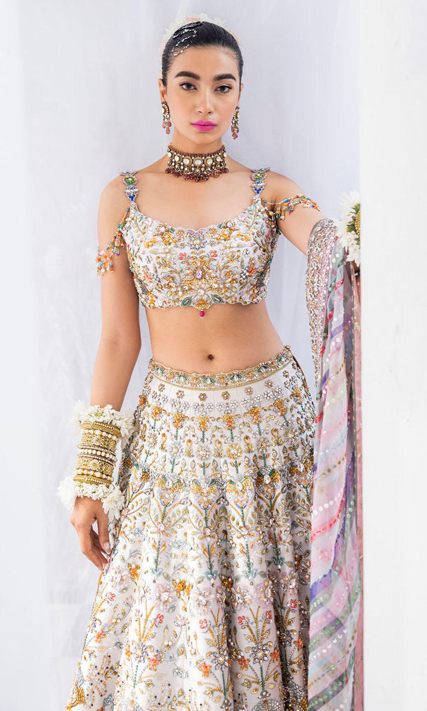 Beautiful White Lehenga Choli and Dupatta Indian Bridal Dress