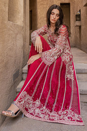 Beautifull Red Pakistani Handwork Kameez and Crushed Trouser Dupatta