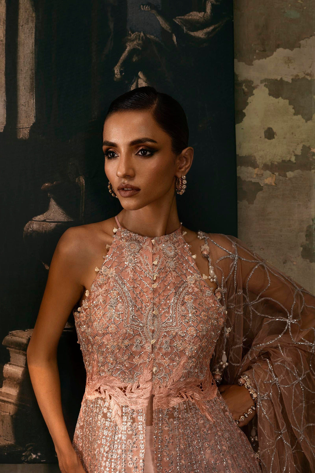 Powder Pink Embellished Organza Ensemble Pakistani Bridal Dress