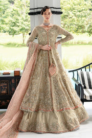 Beige Peach Luxury Pakistani Wedding Dress in Pishwas Lehenga Style