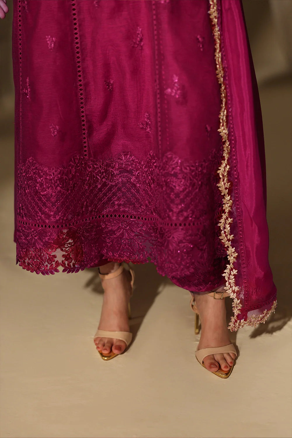 Elegant Berry Sequin Embroidered Khaddi Net Pakistani Party Dress