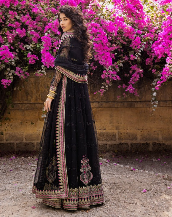 Black Chiffon Long Pishwas Pakistani Party Dress