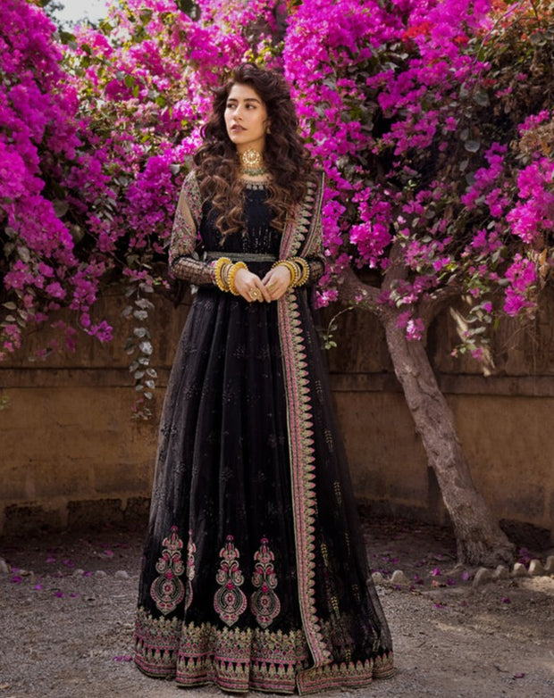 Black Chiffon Long Pishwas Pakistani Party Dresses 