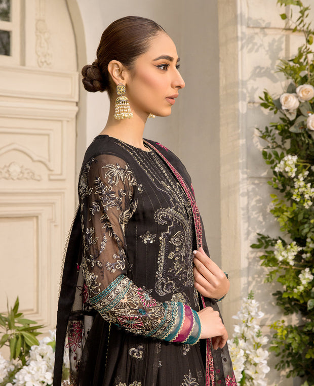 Black Embroidered Long Frock Dupatta for Party Wear