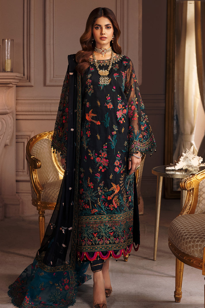 Embroidered Black Pakistani Kameez Trouser and Dupatta