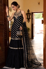 Black Pakistani Wedding Dress In Kameez Gharara Style