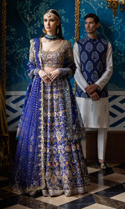 Blue Bridal Lehenga Choli and Double Dupattas Wedding Dress