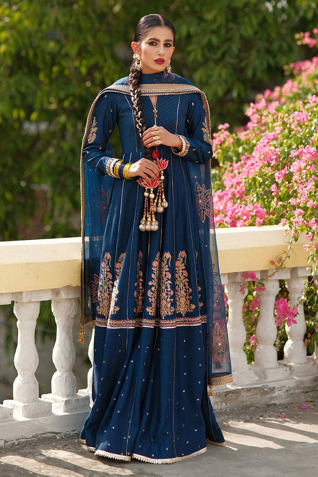 Blue Cotton Net Pishwas Suit Pakistani Wedding Dresses