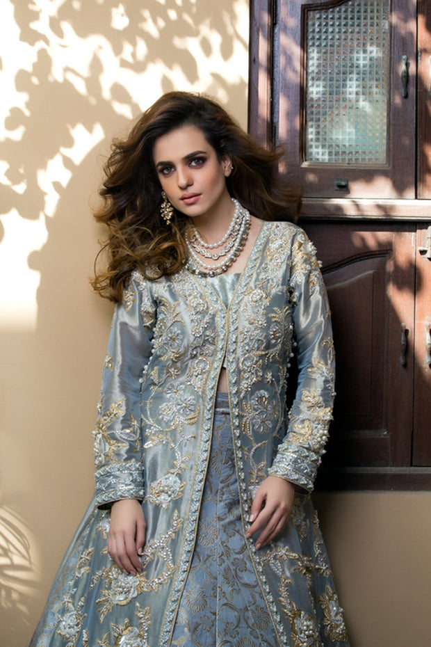 Blue Embellished Kameez Lehenga Pakistani Wedding Dress