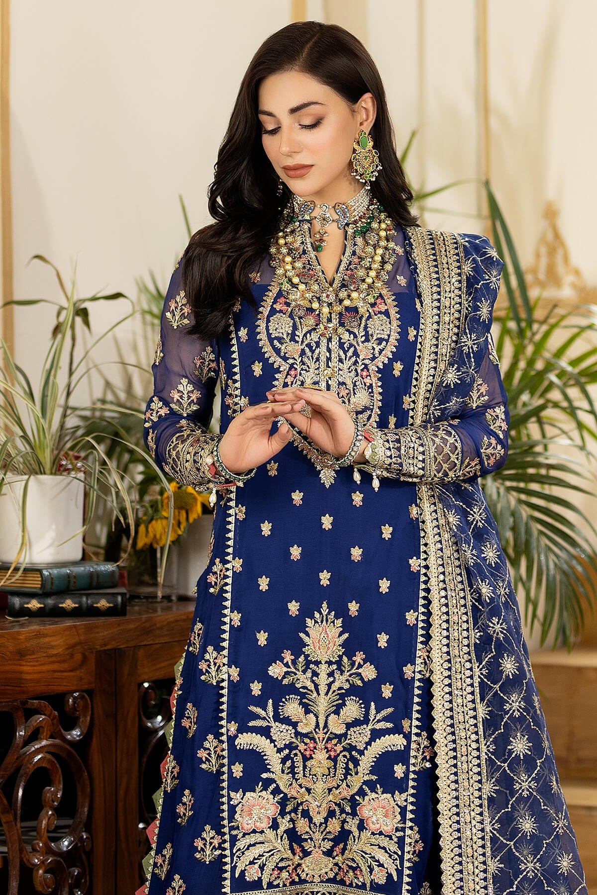 Embroidered Pakistani Salwar Kameez in Premium Chiffon – Nameera by Farooq