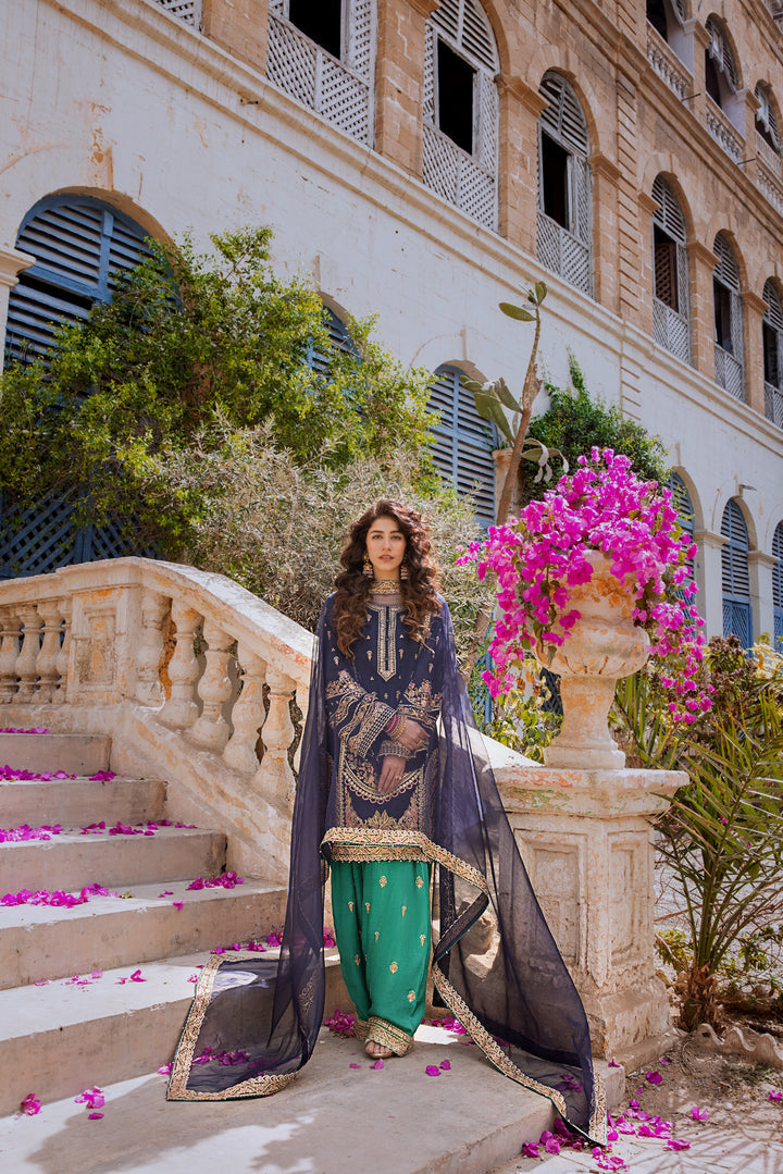 Blue Green Salwar Kameez for Pakistani Party Dress