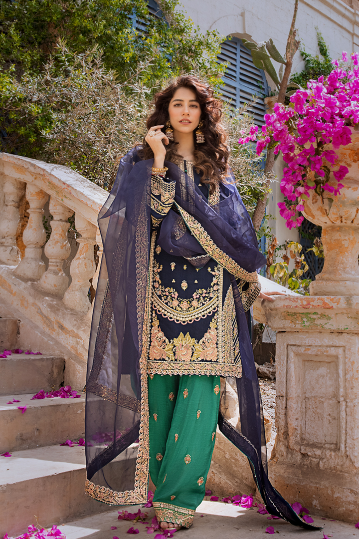 Blue Green Salwar Kameez for Pakistani Party Dresses