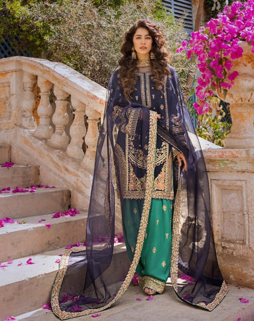 Blue Green Salwar Kameez for Pakistani Party Dresses 2023