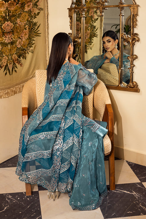 Blue Pakistani Party Dress in Kameez and Sharara Style