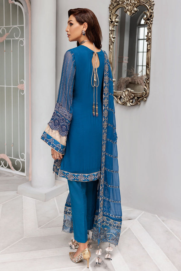 Blue Pakistani Salwar Kameez in Chiffon Fabric